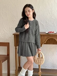 Dazy Kids 女童开衫+针织裙两件套，秋季