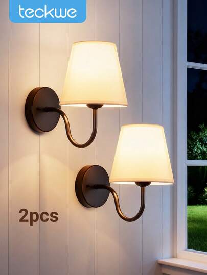 Teckwe Sets Battery Operated Wand Sconces Set Of 2, 12 RGB Temperatures, Dimmable Wireless Lights Bedroom