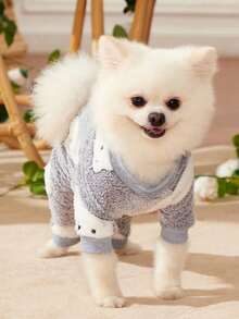 PETSIN 1件宠物灰色豹纹羊毛连体衣 - 彩色 - 查看 4