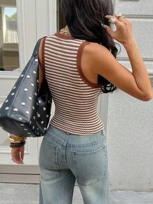 Chiquease Sleeveless Striped Knit Top, Autumn/Winter - Coffee Brown - View 2