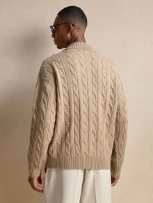 AKNOTIC Business Casual Suéter casual de diseño con cremallera y patrón de cable, para otoño/invierno, Navidad - Marrón Mocha - Ver 5