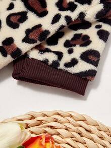 PETSIN 1件棕色豹纹蓬松加厚保暖圆领猫狗图案卫衣，适合秋冬季穿着 - 彩色 - 查看 3