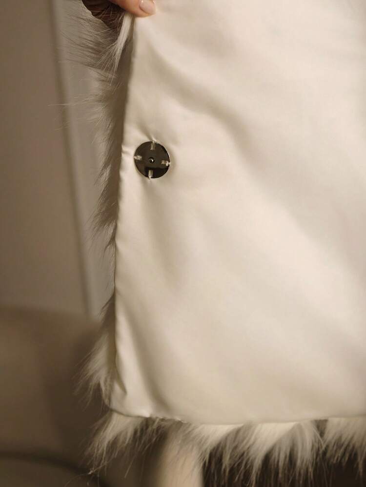 ELEGANT FAUX PEARL & RHINESTONE FLOWER DECOR LUXURY FAUX FUR JACKET