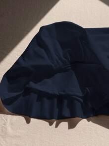 Comfortcana 休闲纯色荷叶边下摆迷你裙，夏季 - 藏蓝色 - 查看 6