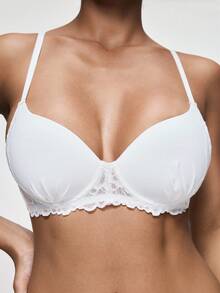 SHAPORA Sujetador con aros con parches de encaje y tirantes ajustables para mujer - Blanco - Ver 1