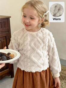 LMoss Kids LMoss 女童纯色圆领休闲卫衣，女童秋季服装，儿童秋季连衣裙，圣诞节，冬季服装，套头衫，圣诞毛衣，舒适秋冬装，温暖秋冬风格，长袖上衣 - 杏色 - 查看 6