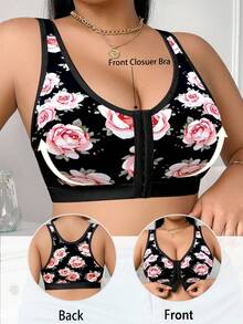 DesireSculpt 1pc Front Closure Plus Size Wireless Bra - Multicolor - View 5