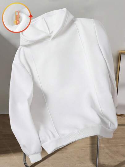 1pc Casual Minimalist Hoodie For Teenage Boys, Featuring Decorative Pleated Front Design, Solid Color, Comfortable Fabric, Versatile For School And Daily Wear, Suitable For Autumn/Winter Fall