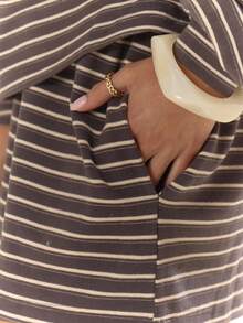 MUSERA Elasticated Waist Tie Front Relaxed Fit Soft Striped Shorts Only Fall Autumn Cosy Cute Casual Coffee Club Winter Christmas Elegant