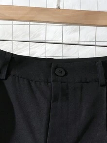 SHEIN Franclia Damen einfarbige Hose mit hoher Taille, Zahnstochenstreifen-Design, weiter Schnitt für Lässig/Büro - Schwarz - Übersicht 4