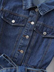 GlowEve Fake Pocket-Breasted Belted Denim Dress