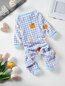 PETSIN 1pc Pet Plaid & Orange Pattern Fleece Jumpsuit, Warm Winter Outfit For Medium-Small Dogs Like Teddy