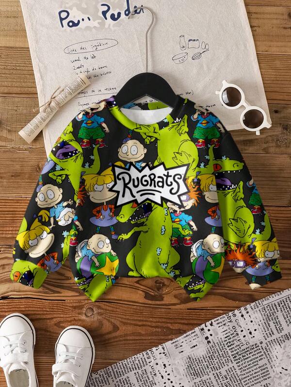 Nick 90s | SHEIN Sudadera informal de cuello redondo con gráfico de dibujos animados y letras para niño, otoño