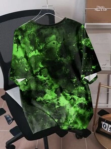 TEENAGE MUTANT NINJA TURTLES | SHEIN 男士休闲时尚街头卡通乌龟和字母扎染印花宽松 T 恤，夏季 - 白色 - 查看 2