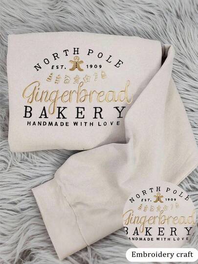 INAWLY Plus Size Christmas Gingerbread Bakery Graphic Crewneck Sweatshirt, Holiday Sweatshirt, Christmas Sweatshirt, Embroidered Sweatshirt, Gingerbread, Santa Claus, Gift