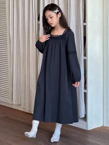 DAZY Camisón de niña preadolescente de unicolor con ribete de encaje