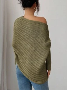 Elenzga Women's Army Green Autumn Casual Long Sleeve Sweater Top,Vintage Stockholm Street Style,Elegant Date Teacher Office Work Wear,Holiday Music Concert - Khaki - View 2