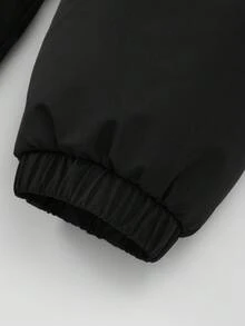 Manfinity Hypemode 男士冬季字母图案拉链立领长袖羽绒服，秋季 - 黑色 - 查看 7