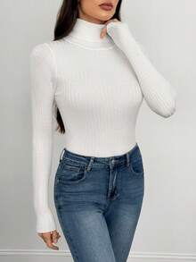 SHEIN Tall 秋冬休闲时尚百搭纯色高领长袖女式毛衣 - 彩色 - 查看 11