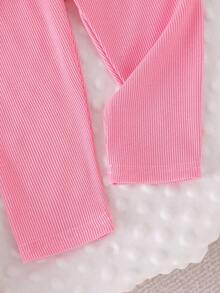SHEIN Vintaside Kids Bộ đồ nỉ dễ thương thường ngày cho bé gái, áo chui đầu in hoa 3D móc và quần legging đan, mùa thu - Xám - Xem 5