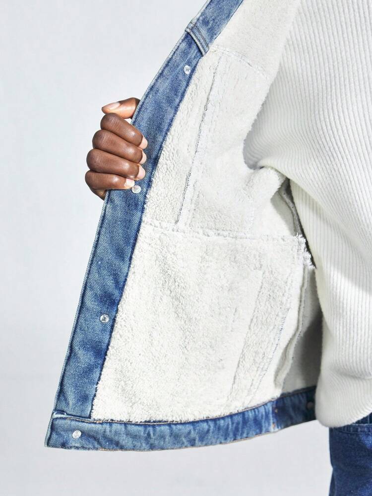 SHEIN Maija Women's Blue Velvet Denim Jacket, Warm Velvet Vest, Winter Casual Wear