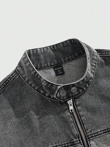 ROMWE MEN Street Life 休闲百搭日常拉链长袖男士牛仔拼布上衣