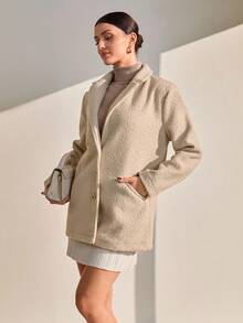 CLARA VERO Phụ nữ, Mùa đông, Màu trắng, Áo khoác ngoài, Nút, Túi, Dáng rộng, Giữ ấm, Nhẹ, Chiều dài thông thường, Tay dài - trắng - Xem 6