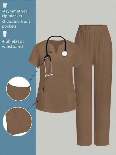 PopScrub 手术服套装，短袖上衣和裤子，纯色