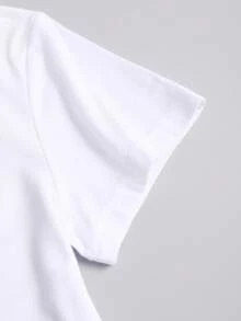 EMERY ROSE 粉色蝴蝶图案常规圆领短袖女式T恤 - 白色 - 查看 3