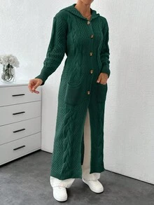 EURMUSE Cardigan With Detail And Long Special Button Detail+ 480 - Dark Green - View 6