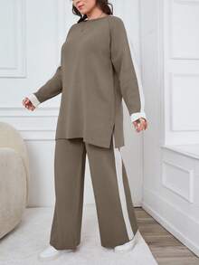 EURMUSE Sweater And Pants Two Pieces Set With Raglan Sleeve - Beige - View 5