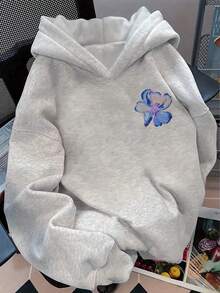 SHEIN Leap Crew Áo nỉ xám cho bé gái tuổi teen với họa tiết hoa, hoàn hảo cho trang phục thường ngày mùa đông, áo nỉ hoa mùa thu, áo nỉ in hình cho bé gái màu xám. - Nhiều màu - Xem 2