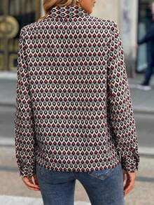 EMERY ROSE 满版几何印花纽扣前长袖衬衫、长袖上衣 - 彩色 - 查看 2