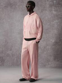 STYNVO Men's Drop Shoulder Long Sleeve Casual Loose Fit Versatile Pink Hoodie & Pants Set, Two-Piece Set Two Pieces Set Co-Ord Set Men Sweatsuit Set Hoodie And Pants Set Men, Fall Clothes - Pink - View 5