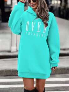 EMERY ROSE Damen Herbst Slogan bestickte Drop-Shoulder Langarm Kapuzen Sweatshirt