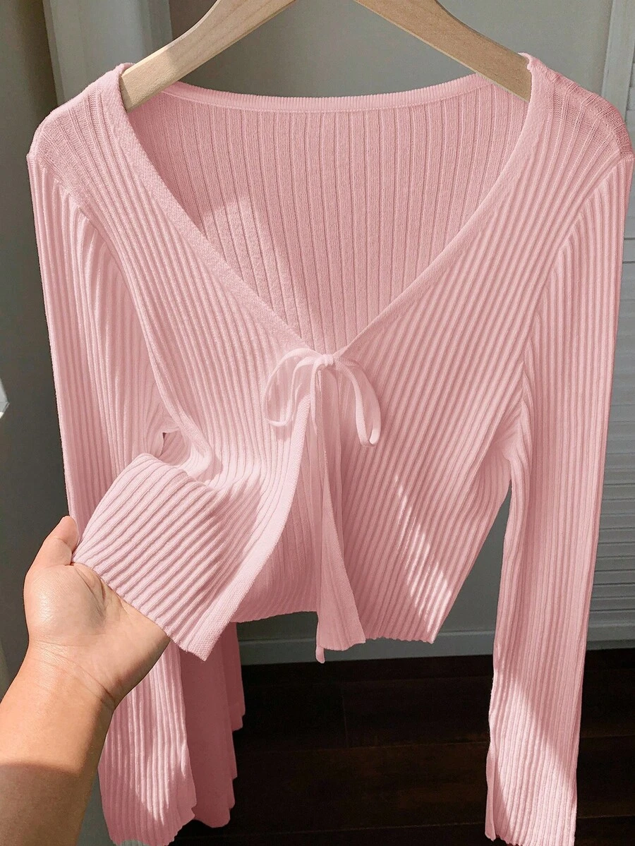 Comfortcana Áo khoác cardigan nhẹ màu trơn đơn giản giản dị dành cho nữ, mặc hàng ngày - Hồng - Xem 1