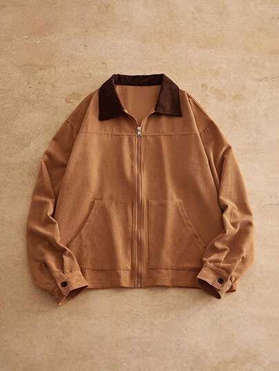 EASEVO Plusstorlek herr enfärgad minimalistisk casual långärmad jacka med dragkedja