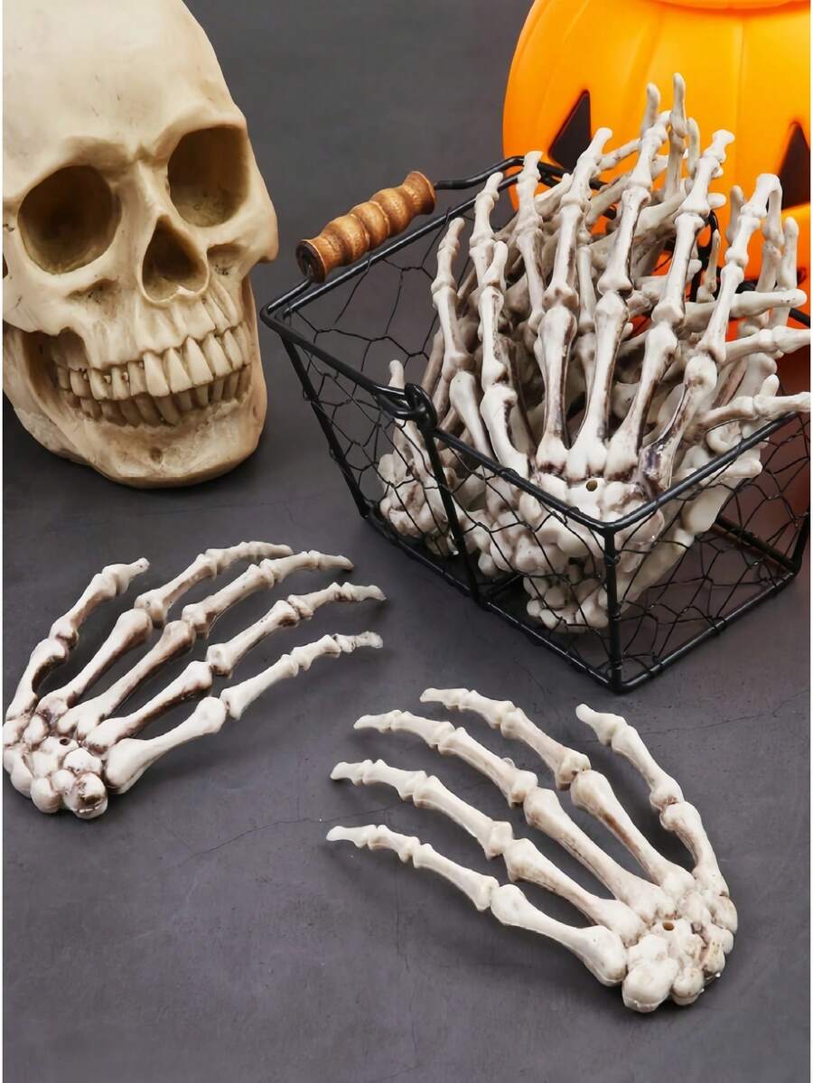 2PCS Skeleton Hands Realistic Life Size Cut-Out Plastic Skull Hands Suitable For Theme Party Decoration Props Left And Right - White - View 1