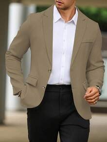 Calvornis Áo khoác vest nam màu trơn thường ngày đi làm, vest màu be cho nam, vest kem cho nam, áo khoác blazer thời trang nam, áo khoác cưới cho nam, phong cách cổ điển, sang trọng - Màu be - Xem 3