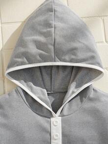 Explorewe 2pcs/Set Girls Casual Hoodie Sweatshirt And Flare Pants Set, Gray Long Sleeve Sweatshirt With Pockets And Flared Trousers For Everyday Wear - Grey - View 5