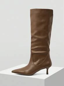 MOTF PREMIUM 全新女士尖头直筒高跟及膝靴 - 棕色 - 查看 2