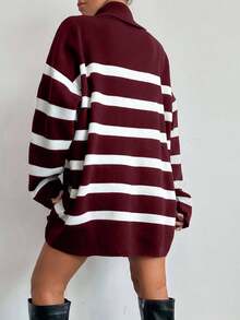 SHEIN Maglione casual a collo alto a righe con blocchi di colore da donna, per l'autunno/inverno