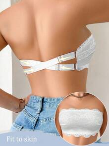 1 件女士蕾丝无钢圈吊带文胸 - 白色 - 查看 5