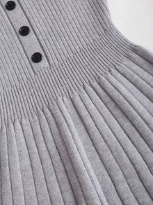 SHEIN Sweetro Women's Simple & Sweet Gray Long Sleeve Collared Knit Dress/Sweater, Autumn/Winter