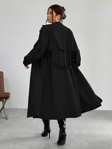 Firerie Elegant Design Waist Cinched A-Line Long Sleeve Windbreaker Jacket, Autumn/Winter - Black - View 2