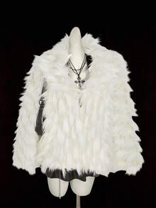SHEIN ICON Women's Solid Color Faux Fur Fashionable Long Sleeve Short Versatile Winter Jacket Winter Coat Fur Coat Teddy Coat - Apricot - View 4