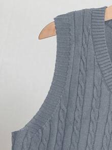 SHEIN Tween Boy Loose Casual Twist Floral Knit Vest Sweater, Affordable Fall Winter - Grey - View 4