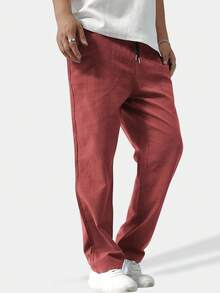 Manfinity EZcore Men Solid Drawstring Waist Straight Leg Pants, For Fall - Redwood - View 3