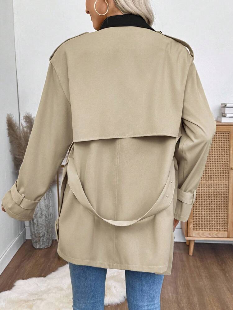 Women's Fashion Casual Contrast Color Collar Trench Coat Fall For Women Women's Trench Coat Windbreaker Winter Trench Coat Women's Coat Going Out Teacher For Women