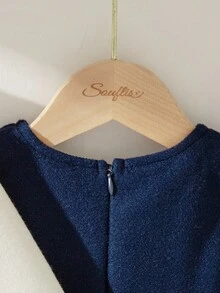Souflis 2-Piece Set: Elegant Vintage French Style White Lapel Long Sleeve Coat & Navy Sleeveless Dress, Suitable For Party, School, Gathering And Other Occasions, Autumn/Winter 2025 New Arrival, Girls - Multicolor - View 8